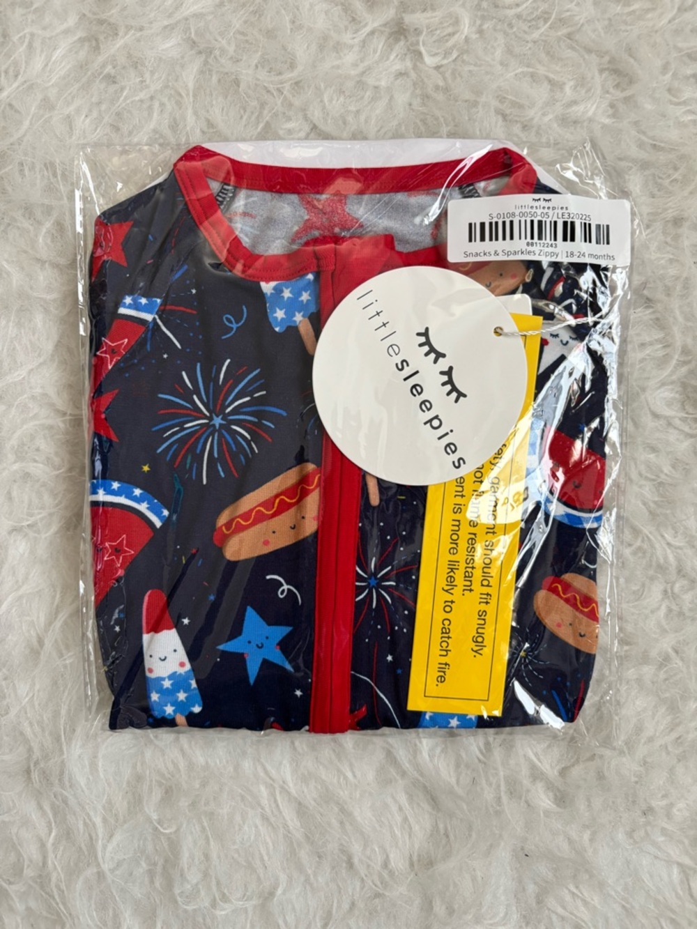 Little Sleepies NWT Festive Snacks & Sparkles Zippy in Red, White & Blue